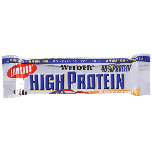 Протеиновый батончик 40% Low Carb High Protein, вкус «Арахис и карамель», 50 гр, Weider