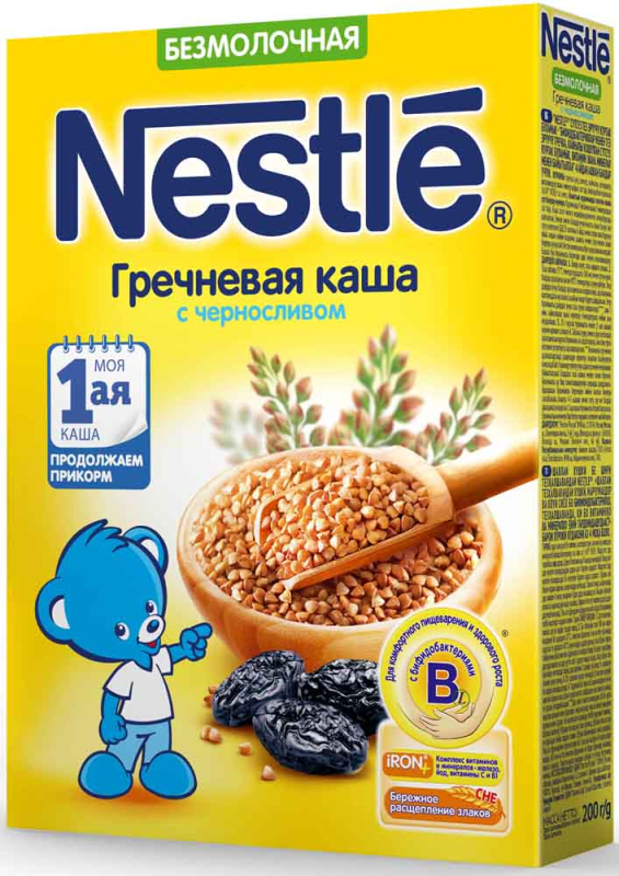 Каша безмолочная гречневая с черносливом, 200 гр, Nestle