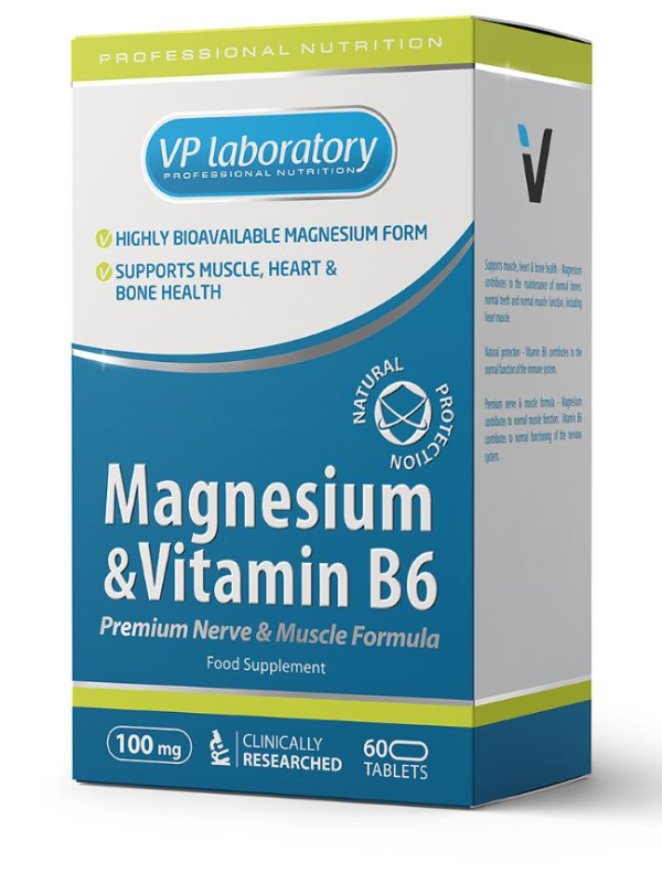 Магний + витамин B6, 60 таблеток, VPLab