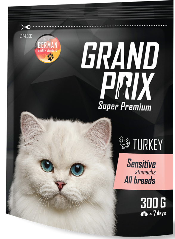 Корм для привередливых кошек с индейкой Sensitive, 0.3 кг, GRAND PRIX