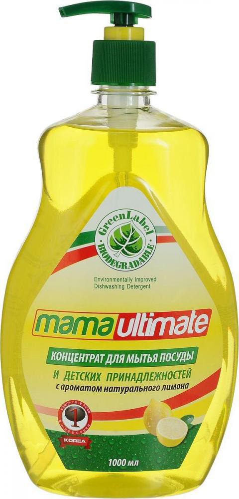 Антибактериальное концентрированное средство для мытья посуды и детских принадлежн. «Лимон», 1 л, Mama Ultimate