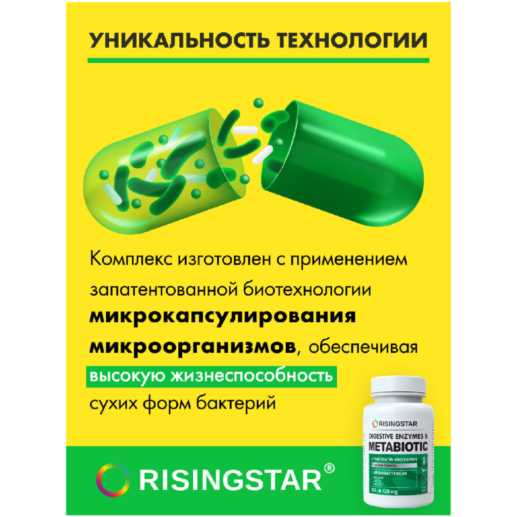 БАД «НЕОЗИМ&quot; (ПРОБИОТИКИ&amp;МЕТАБИОТИКИ) 720 мг, 60 капсул, Risingstar