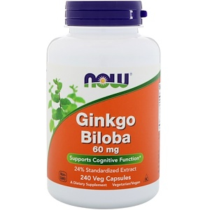 Гинкго билоба 60 мг, 240 капсул, NOW Foods
