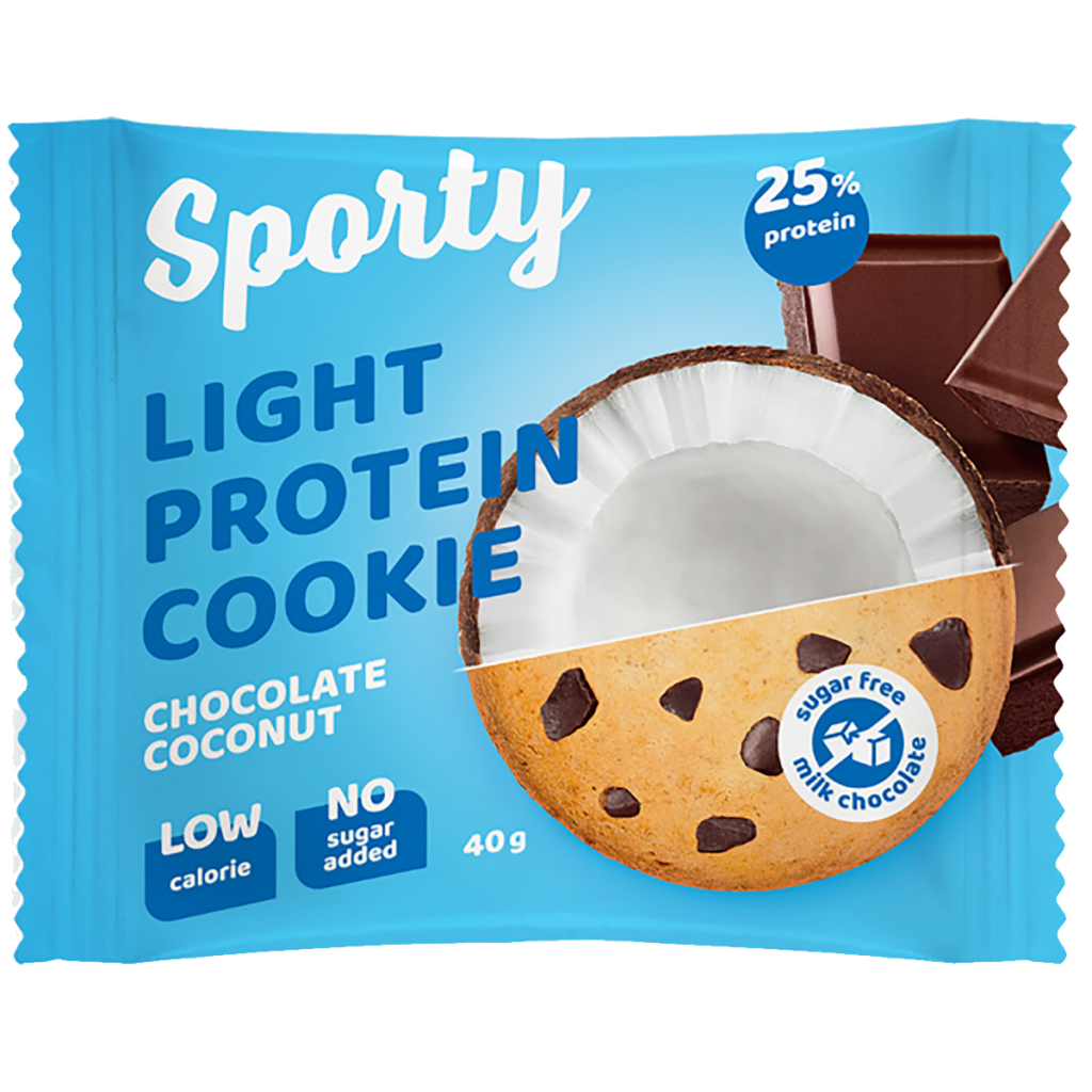 Печенье SPORTY Protein Light  БЕЗ САХАРА &quot;Шоколад-кокос&quot;, 12шт*40г, SPORTY