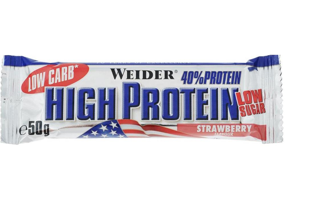 Протеиновый батончик 40% Low Carb High Protein, вкус «Клубника», 50 гр, Weider