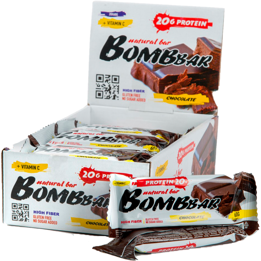 Батончик протеиновый Natural Bar «Двойной шоколад», упаковка 20 шт*60 г, BOMBBAR