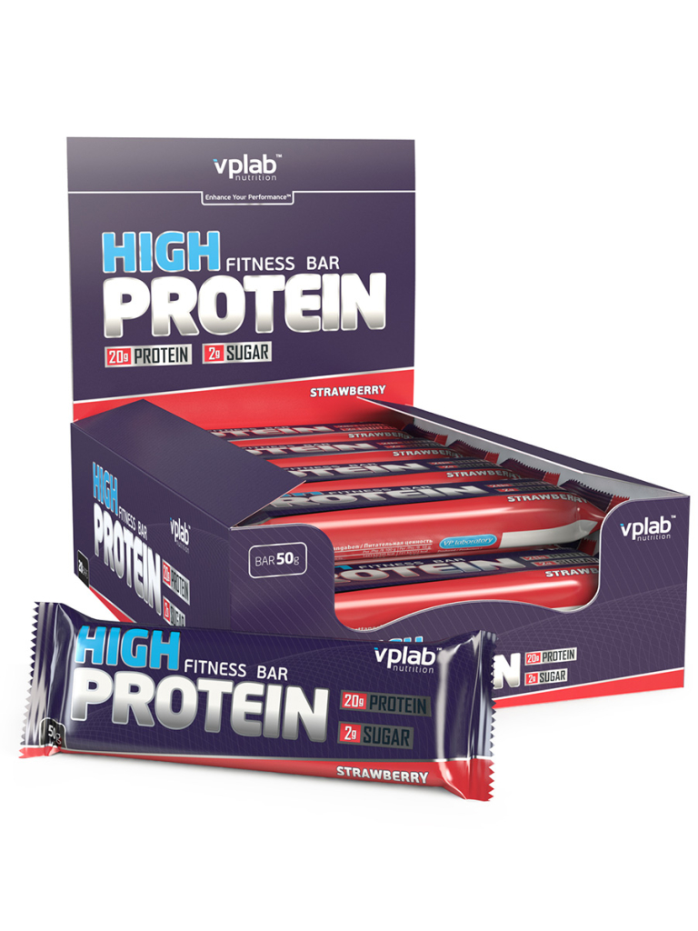 Батончик 40% High Protein bar, Клубника, 20 шт, VPLab Nutrition