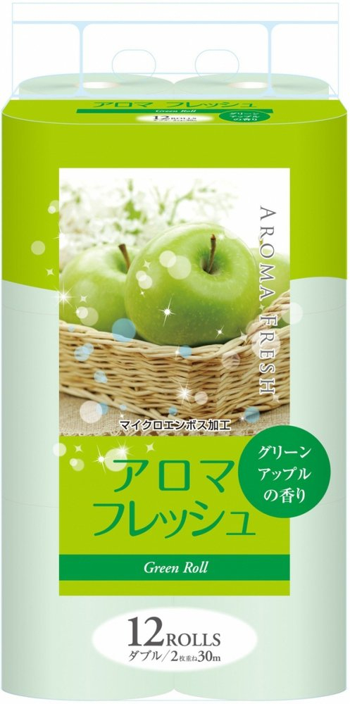 Туалетная бумага двухслойная, аромат зеленого яблока, 12 рулонов, FUJIEDA SEISHI