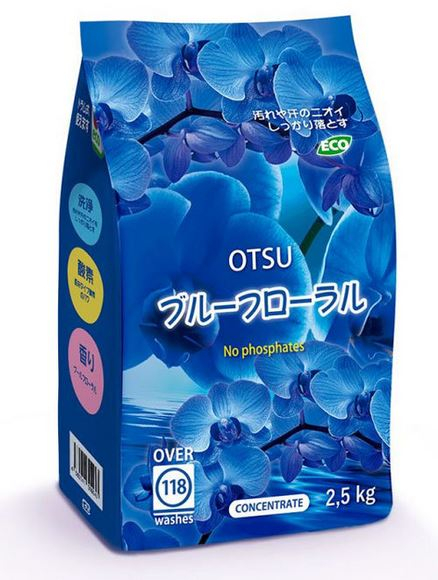 Концентрированный стиральный порошок без фосфатов с силой кислорода и мягким ароматом голубых орхидей, 2,5 кг, OTSU