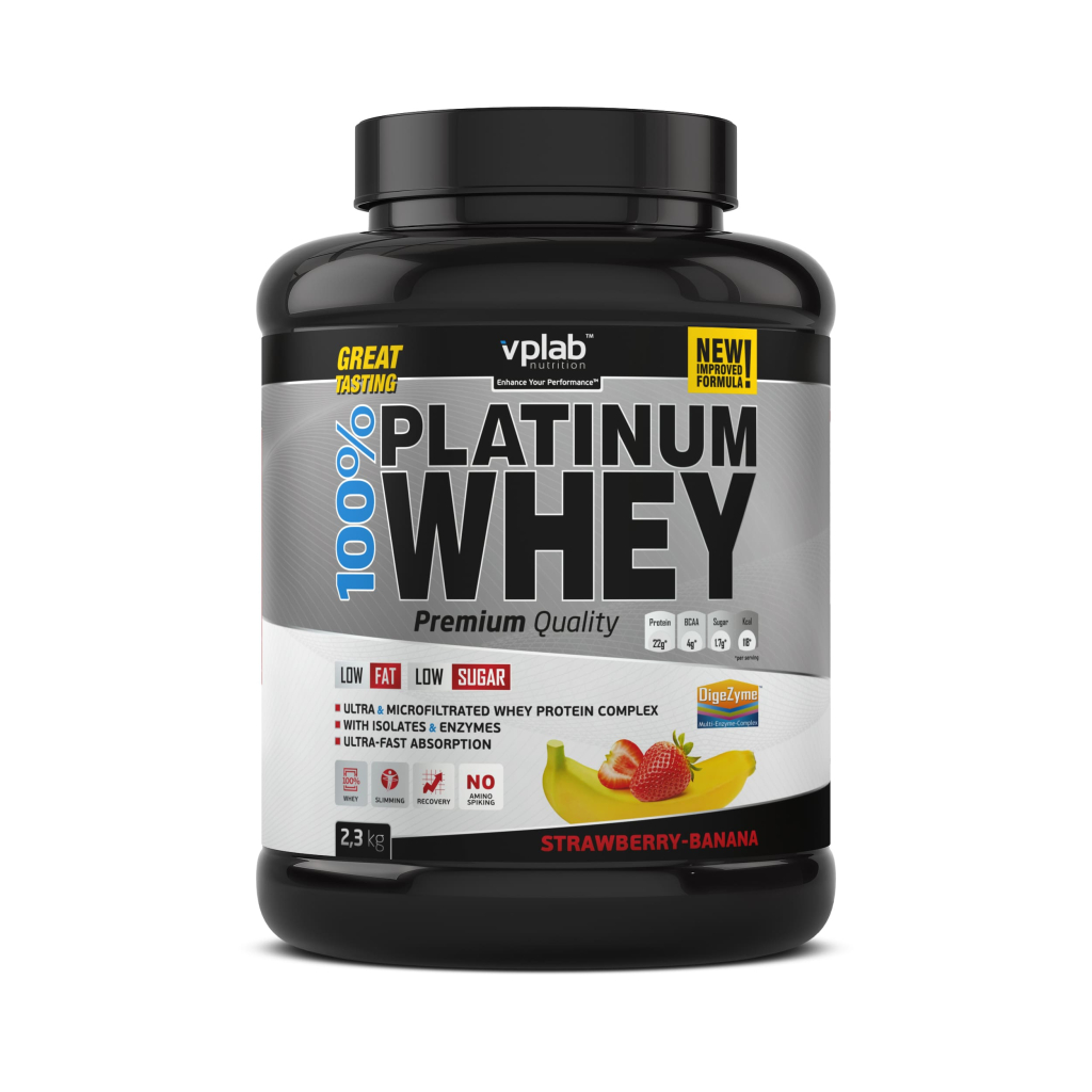 Сывороточный протеин 100% Platinum Whey, вкус «Клубника-банан», 2,3 кг, VPLab