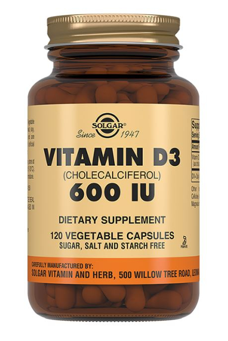 Витамин D3 Solgar 600 МЕ, 120 капсул по 240 мг