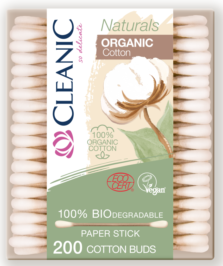 Ватные палочки из органического хлопка, Naturals Organic Cotton, 200 шт, CLEANIC