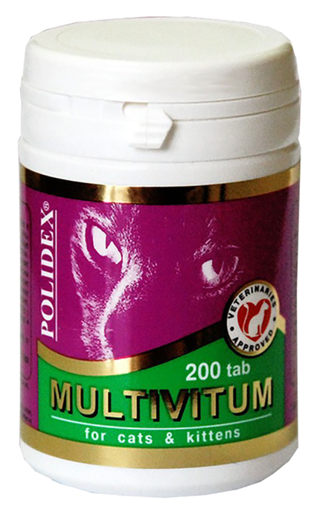Multivitum plus  для кошек сбалансированная витаминно-минеральная подкормка (профилактика авитоминоза), 200 таблеток, POLIDEX