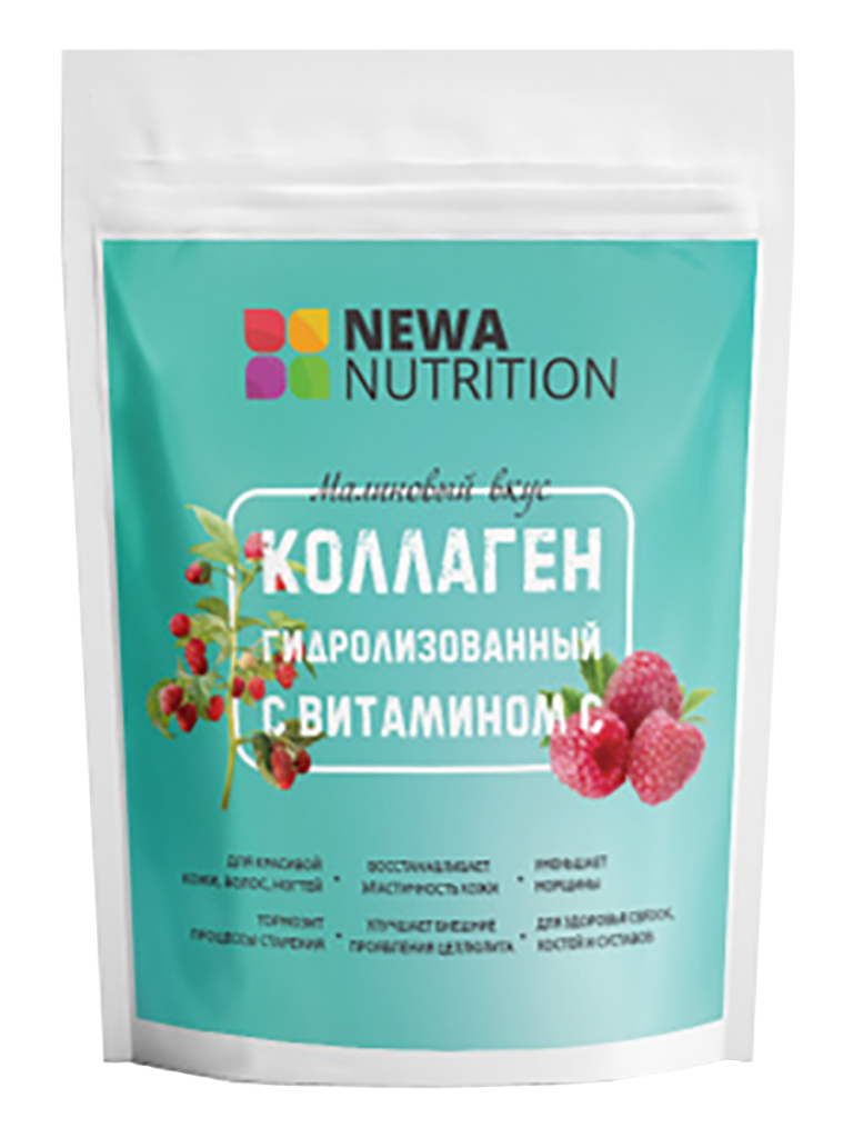 Коллаген гидролизованный с витамином С, с малиновым вкусом, 200 г, Newa Nutrition