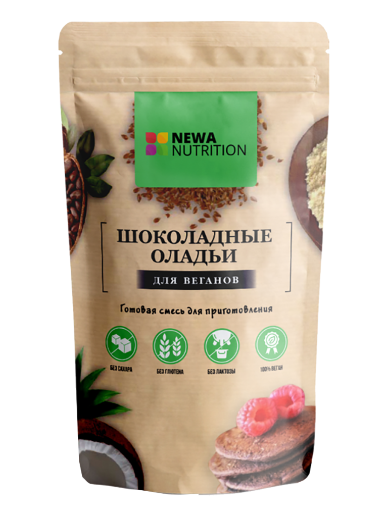 Безглютеновая веганская сухая смесь для оладий, с шоколадным вкусом, 300 г, Newa Nutrition