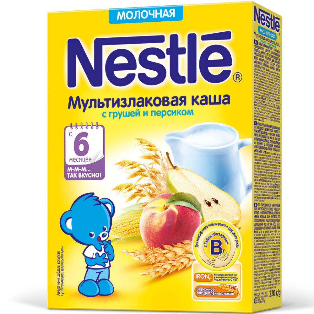 Каша молочная мультизлаковая с персиком и грушей, 250 гр, Nestle