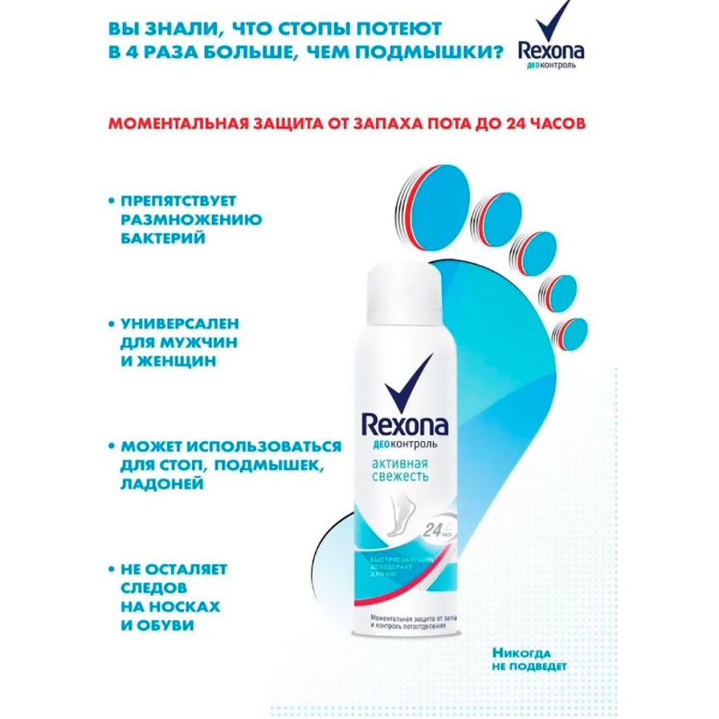 Дезодорант-антиперсперант Деоконтроль для ног, спрей, 150 мл, Rexona