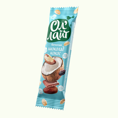 Фруктово-ореховый батончик «Шоколадный с кокосом», 25 штук по 30 гр, Ол`лайт