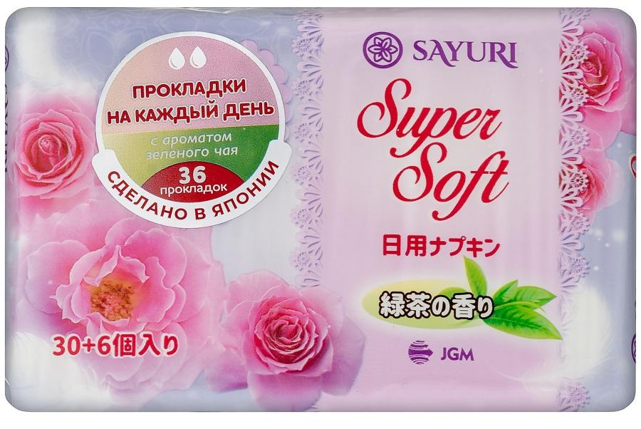 Ежедневные гигиенические прокладки с ароматом зеленого чая Super Soft, 15 см, 36 шт, Sayuri
