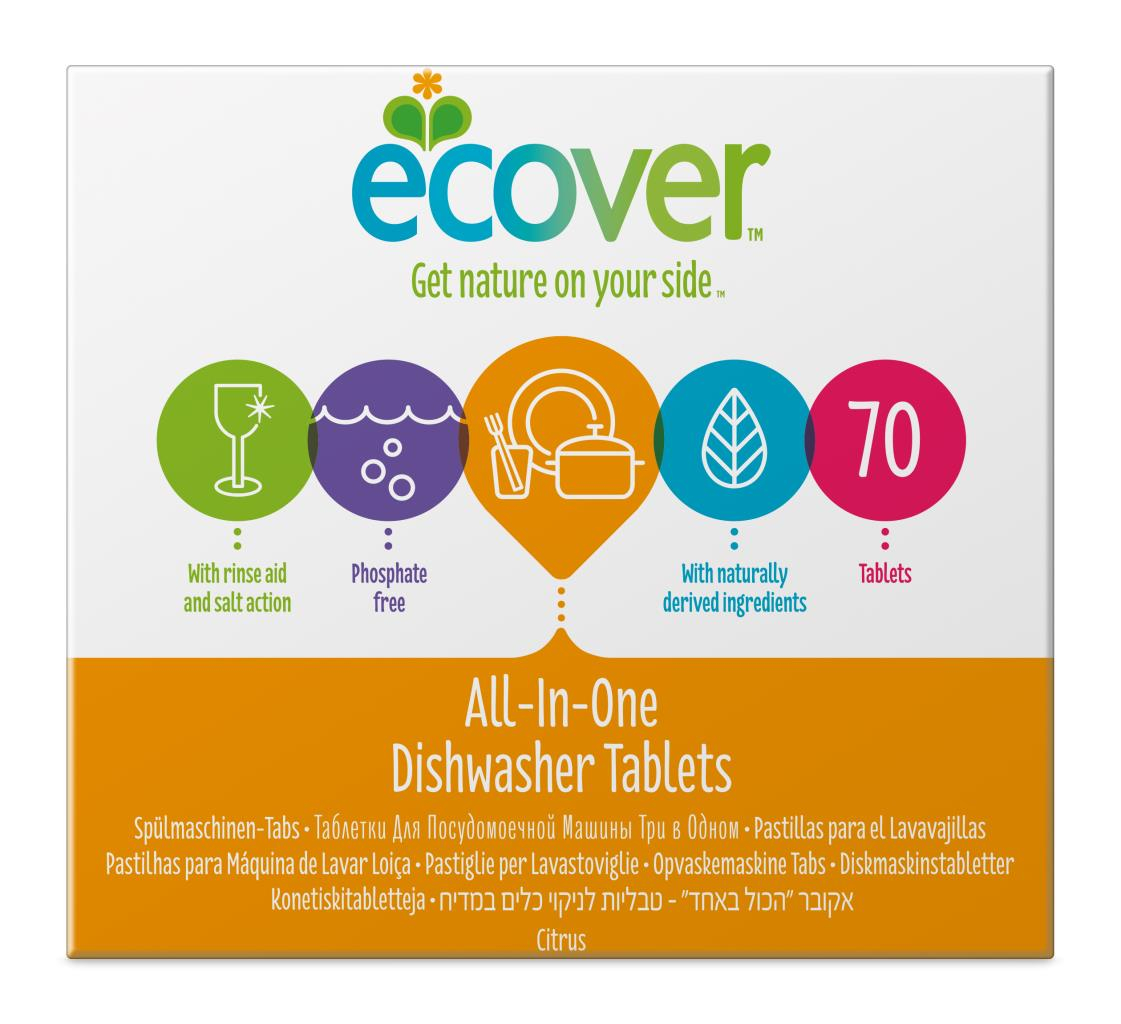 Таблетки для посудомоечной машины 3 в 1, 1400 гр, 70 шт, Ecover
