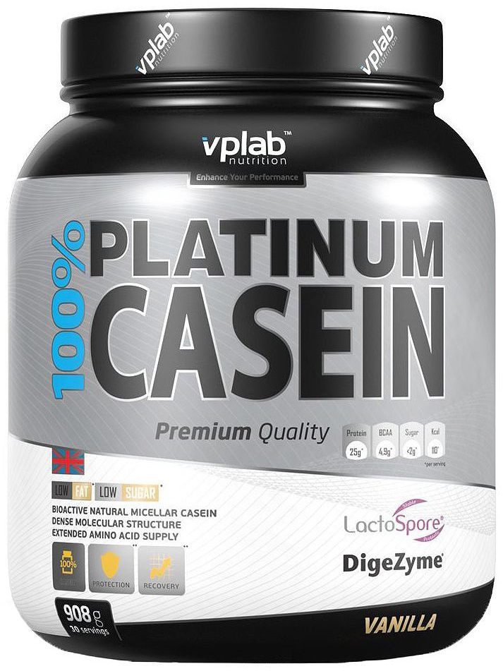 Казеиновый протеин 100% Platinum, вкус «Ваниль», 908 гр, VPLab