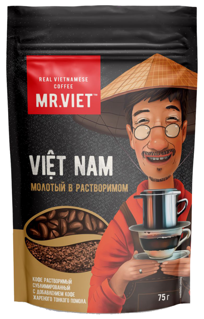 Кофе растворимый сублимированный с добавлением кофе жареного молотого ROBUSTA/ARABICA, 75 г, Mr. Viet