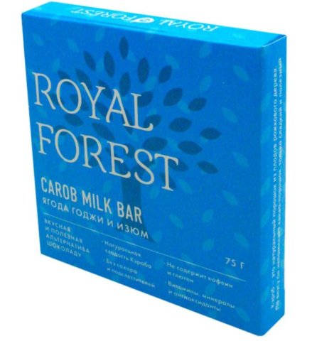 Шоколад "Ягоды годжи и изюм" Carob milk bar, 75 г, Royal Forest