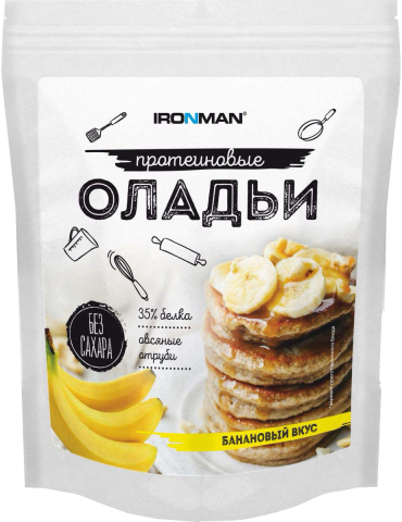 Сухая протеиновая смесь для приготовления оладий, вкус «Банан», 300 гр, IRONMAN