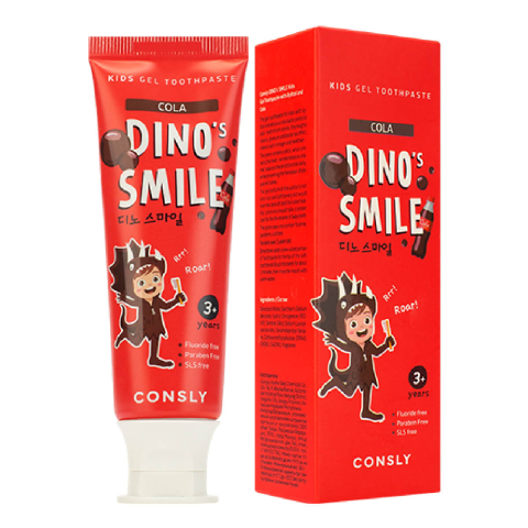Детская гелевая зубная паста DINO's SMILE c ксилитом и вкусом колы, 60г, Consly