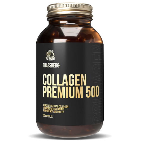 Коллаген Премиум 500 мг + Витамин C 40 мг, 120 капс, GRASSBERG