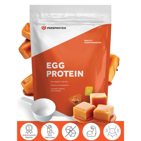 Яичный протеин, вкус «Карамель», 600 г, Pure Protein
