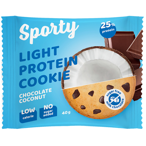Печенье SPORTY Protein Light  БЕЗ САХАРА "Шоколад-кокос", 12шт*40г, SPORTY