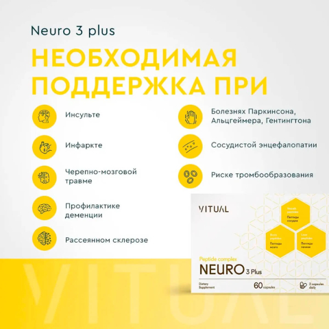 Комплекс пептидов Neuro 3 Plus, 200 мг, 60 капсул, Vitual Laboratories