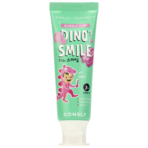 Детская гелевая зубная паста DINO's SMILE c ксилитом и вкусом жвачки, 60г, Consly