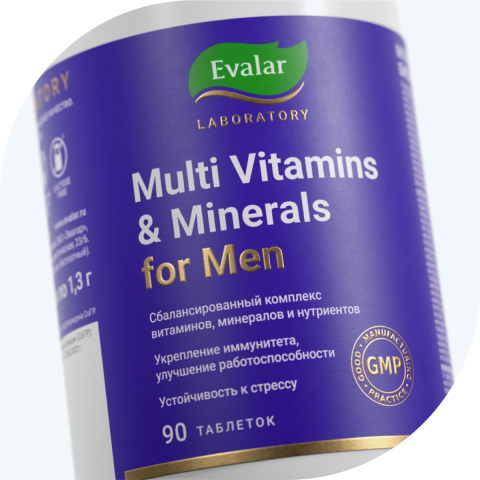 Мультивитамины и минералы мужские, таблетки по 1,3 г, 90шт, Evalar Laboratory