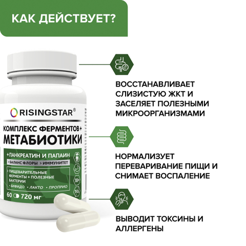 БАД «НЕОЗИМ" (ПРОБИОТИКИ&МЕТАБИОТИКИ) 720 мг, 60 капсул, Risingstar