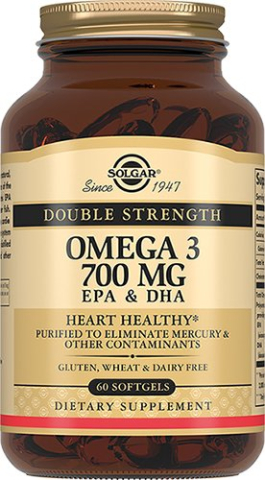 Двойная Омега-3, 700 мг, 60 капсул, Solgar