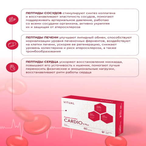 Комплекс пептидов Сardio 3 Plus, 200 мг, 60 капсул, Vitual Laboratories