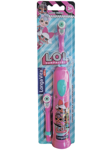 Детская зубная щетка ротационная + 2 сменных насадки L.O.L, 3+, Longa vita