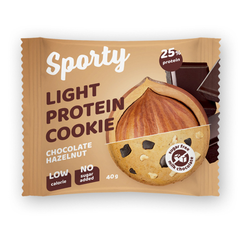 Печенье SPORTY Protein Light  БЕЗ САХАРА "Шоколад-Фундук", 12шт*40г, SPORTY