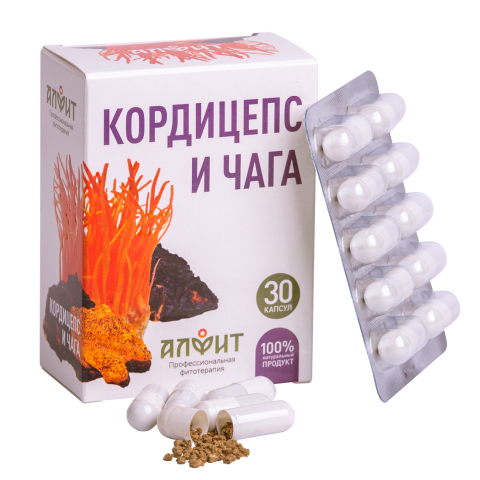 Концентрат на растительном сырье "Кордицепс и чага", 30 капсул по 430 мг, Алфит