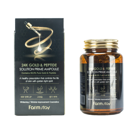 Многофункциональная ампульная сыворотка с золотом и пептидами, против возрастных изменений, 250 мл, FarmStay