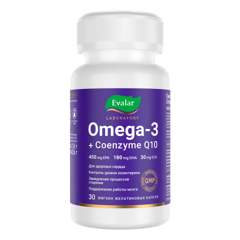 Омега-3 + Коэнзим Q10, 30 капсул, Evalar Laboratory