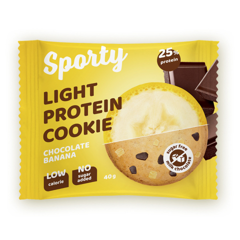 Печенье SPORTY Protein Light  БЕЗ САХАРА Шоколад-Банан, 12шт*40г, SPORTY