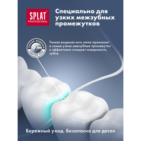 Зубная нить супертонкая, мята и волокна серебра, 30 м, SPLAT Professional