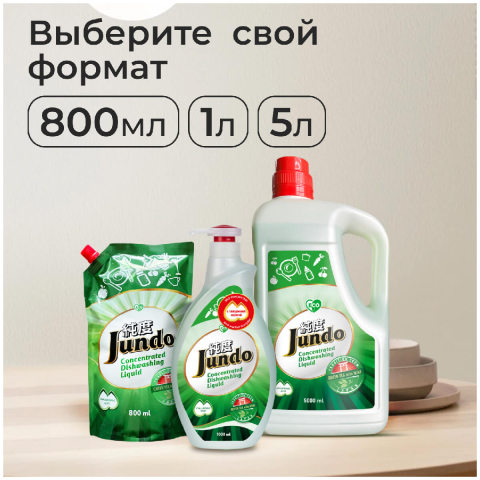 Концентрированный эко-гель для мытья посуды и детских принадлежностей, Green tea with Mint, 800 мл, Jundo