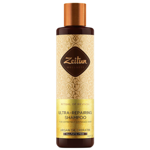 Шампунь для поврежденных волос "Ритуал восстановления"С аргановым маслом и кератином, 250 мл, ZEITUN