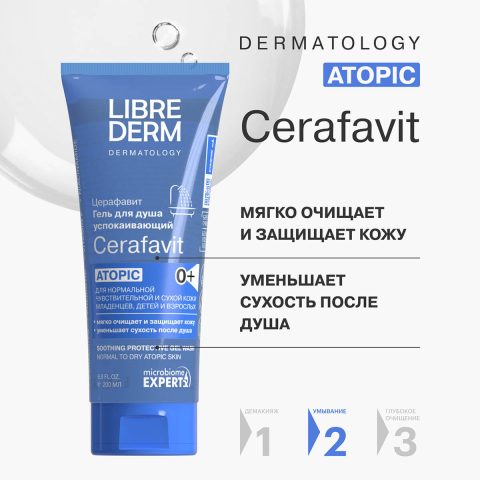 CERAFAVIT успокаивающий гель для душа с защитными свойствами для чувствительной кожи 200мл, LIBREDERM