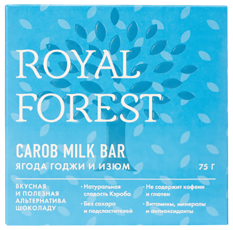 Шоколад "Ягоды годжи и изюм" Carob milk bar, 75 г, Royal Forest
