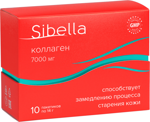 Коллаген порошок, 7000 мг, 14 г*10 пакетиков, Sibella